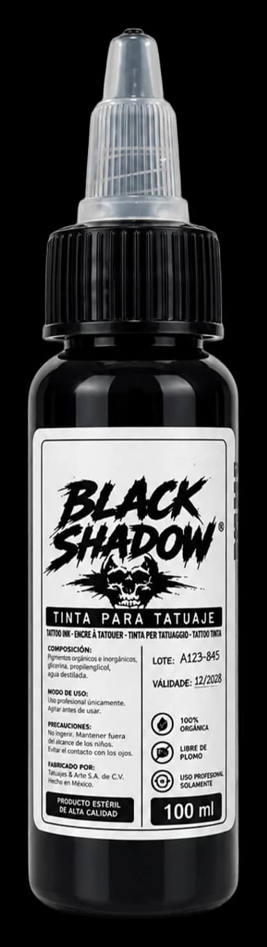 Black Shadow tattoo ink label, Extra Strong Black
